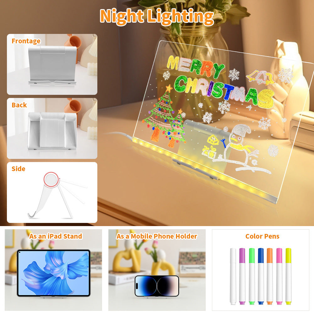 Tableau de Dessin LED Lumineux — Ardoise Magique avec Veilleuse